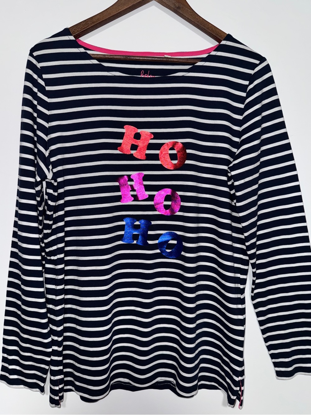 Boden Women’s 14 Large Striped “Ho Ho Ho” Christmas Holiday Long Sleeve Top